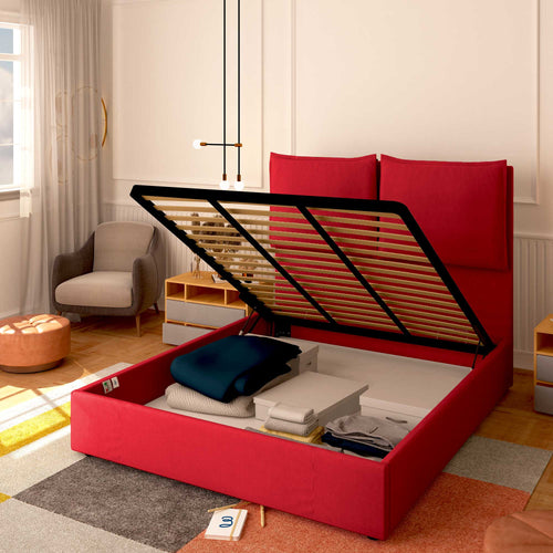Baldiflex letto contenitore king size in tessuto Licia XL rosso