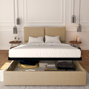 Baldiflex letto contenitore matrimoniale in tessuto sfoderabile Licia cammello