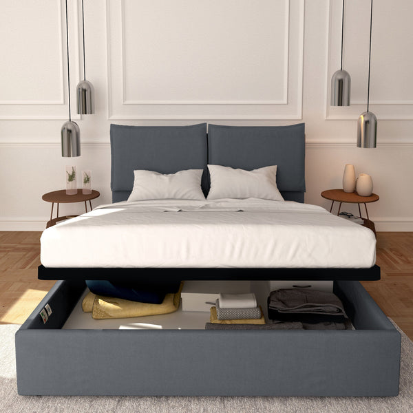 Baldiflex letto contenitore matrimoniale in tessuto sfoderabile Licia grigio antracite