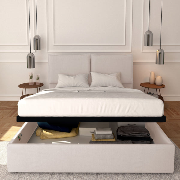 Baldiflex letto contenitore matrimoniale in tessuto sfoderabile Licia grigio chiaro