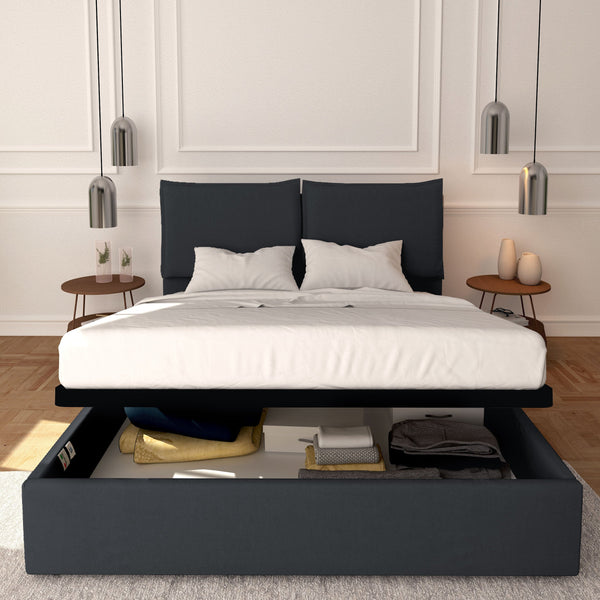 Baldiflex letto contenitore matrimoniale in tessuto sfoderabile Licia grigio grafite