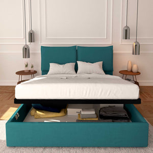 Baldiflex letto contenitore matrimoniale in tessuto sfoderabile Licia turchese