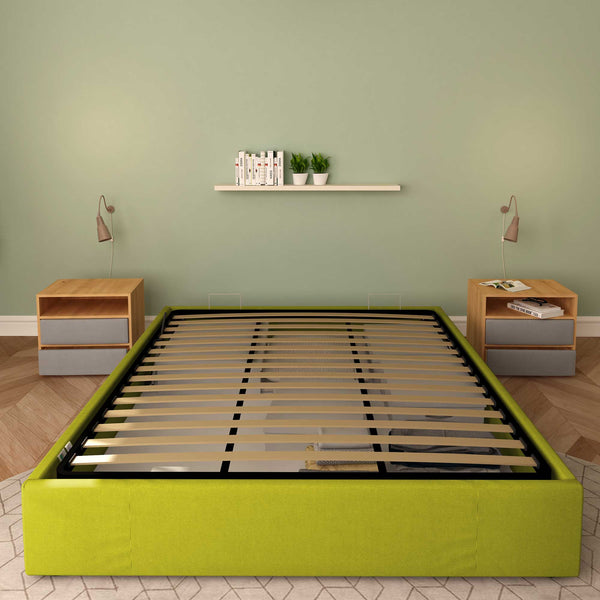 Baldiflex letto contenitore matrimoniale senza testata in tessuto Cloe verde fronte