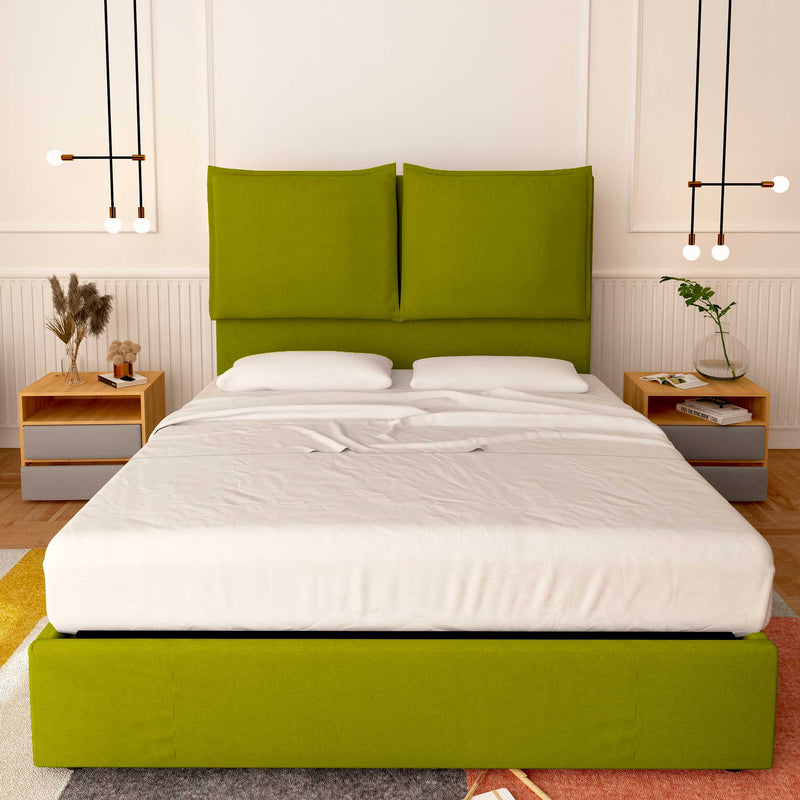 Baldiflex letto contenitore piazza e mezza in tessuto Licia XL verde fronte