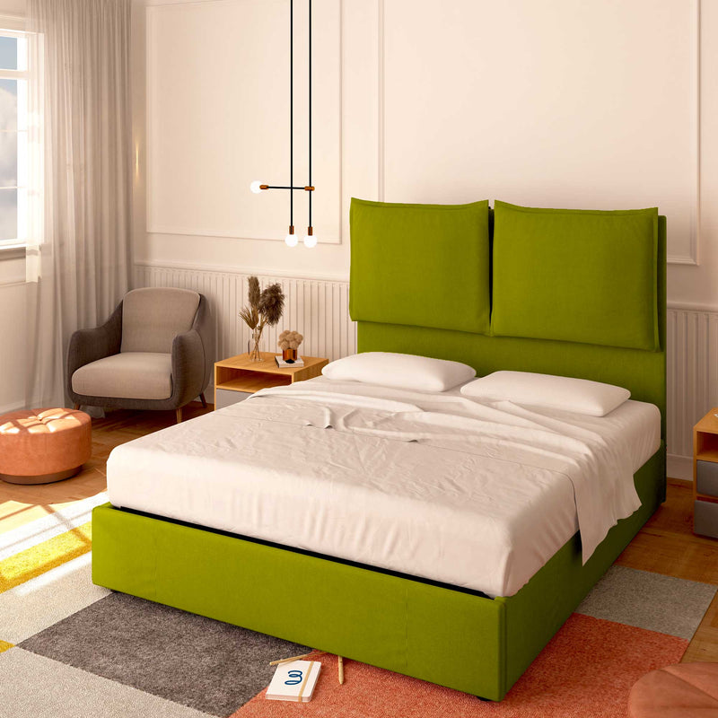 Baldiflex letto contenitore piazza e mezza in tessuto Licia XL verde da destra