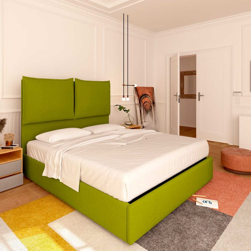 Baldiflex letto contenitore piazza e mezza in tessuto Licia XL verde da sinistra