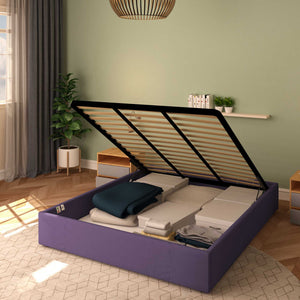 Baldiflex letto contenitore king size queen size senza testata in tessuto Cloe viola da rete alzata