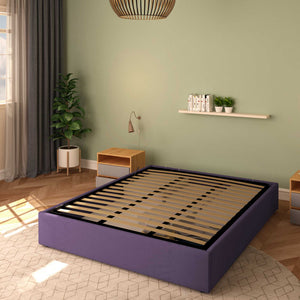 Baldiflex letto contenitore king size queen size senza testata in tessuto Cloe viola da destra