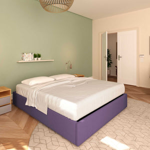 Baldiflex letto contenitore king size queen size senza testata in tessuto Cloe viola da sinistra con materasso