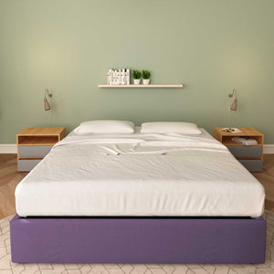 Baldiflex letto contenitore king size queen size senza testata in tessuto Cloe viola fronte con materasso