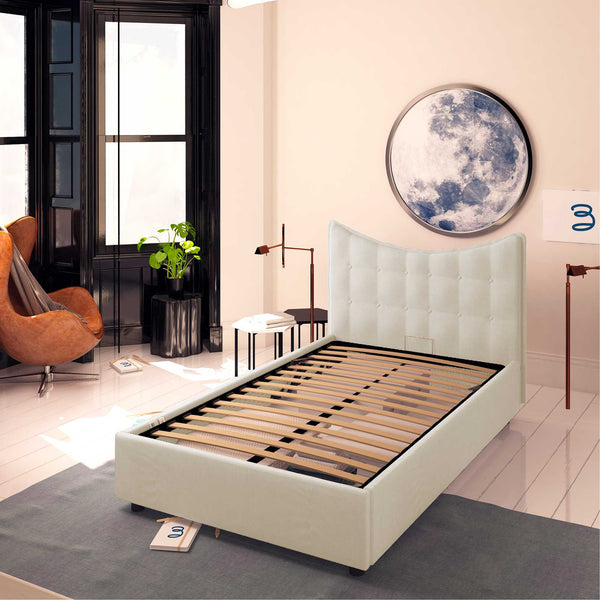 Baldiflex letto contenitore piazza e mezza in ecopelle Moon beige chiaro da destra