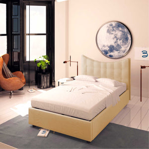 Baldiflex letto contenitore piazza e mezza in ecopelle Moon beige da destra con materasso