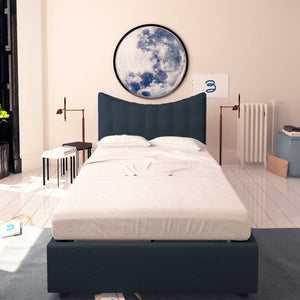 Baldiflex letto contenitore piazza e mezza in ecopelle Moon blu notte fronte