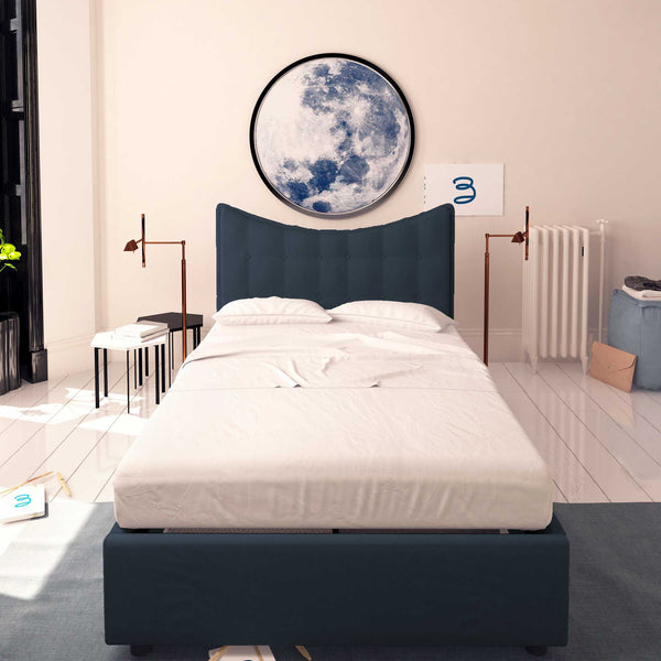 Baldiflex letto contenitore piazza e mezza in ecopelle Moon blu notte fronte