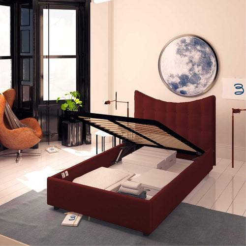 Baldiflex letto contenitore piazza e mezza in ecopelle Moon bordeaux da destra