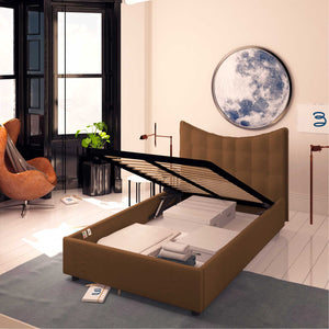 Baldiflex letto contenitore piazza e mezza in ecopelle Moon caffè