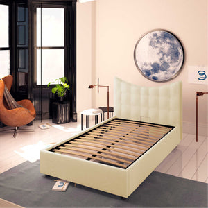 Baldiflex letto contenitore piazza e mezza in ecopelle Moon crema da destra