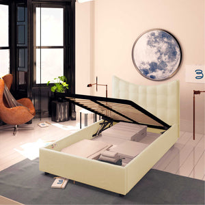 Baldiflex letto contenitore piazza e mezza in ecopelle Moon crema