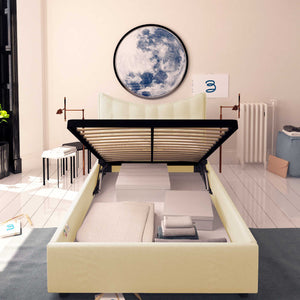 Baldiflex letto contenitore piazza e mezza in ecopelle Moon crema fronte rete alzata