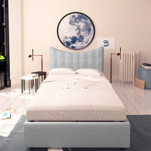 Baldiflex letto contenitore piazza e mezza in ecopelle Moon grigio chiaro fronte