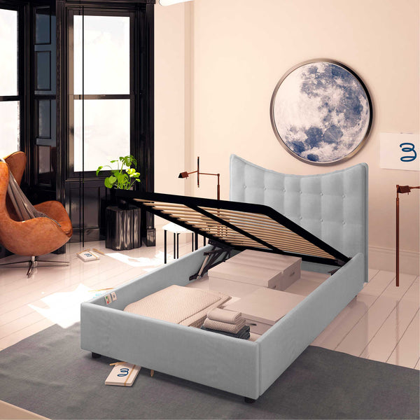 Baldiflex letto contenitore piazza e mezza in ecopelle Moon grigio chiaro