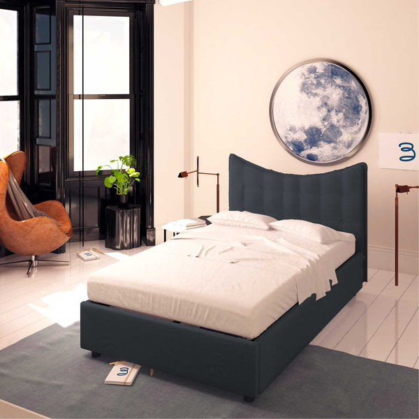 Baldiflex letto contenitore piazza e mezza in ecopelle Moon grigio scuro da destra