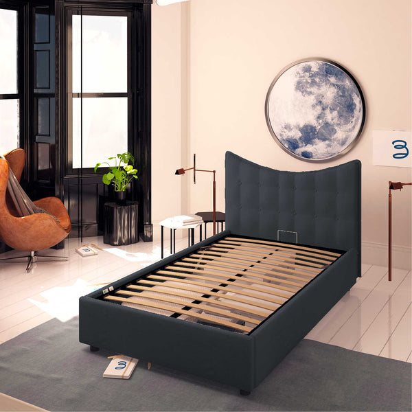 Baldiflex letto contenitore piazza e mezza in ecopelle Moon grigio scuro da destra