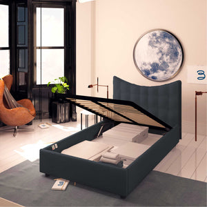 Baldiflex letto contenitore piazza e mezza in ecopelle Moon grigio scuro