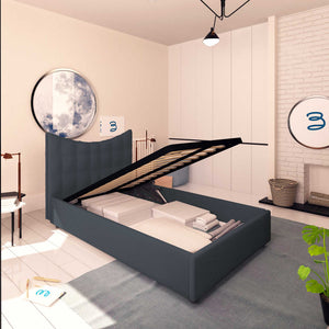 Baldiflex letto contenitore piazza e mezza in ecopelle Moon grigio scuro da sinistra rete alzata