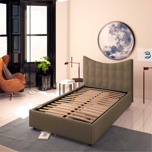 Baldiflex letto contenitore piazza e mezza in ecopelle Moon grigio talpa da destra