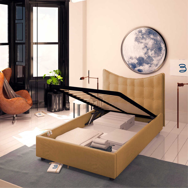 Baldiflex letto contenitore piazza e mezza in ecopelle Moon marrone chiaro