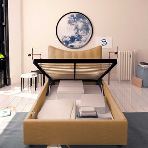 Baldiflex letto contenitore piazza e mezza in ecopelle Moon marrone chiaro fronte