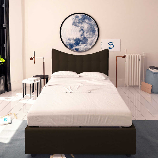 Baldiflex letto contenitore piazza e mezza in ecopelle Moon marrone scuro fronte