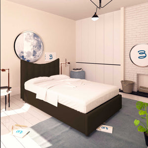 Baldiflex letto contenitore piazza e mezza in ecopelle Moon marrone scuro da sinistra