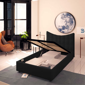 Baldiflex letto contenitore piazza e mezza in ecopelle Moon nero