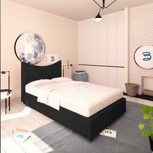 Baldiflex letto contenitore piazza e mezza in ecopelle Moon nero da sinistra