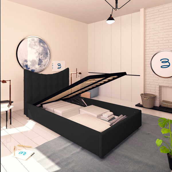 Baldiflex letto contenitore piazza e mezza in ecopelle Moon nero da sinistra