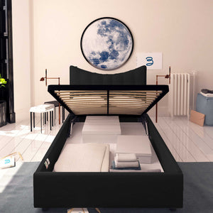 Baldiflex letto contenitore piazza e mezza in ecopelle Moon nero fronte