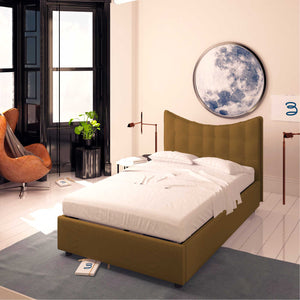 Baldiflex letto contenitore piazza e mezza in ecopelle Moon nocciola da destra