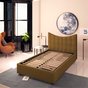 Baldiflex letto contenitore piazza e mezza in ecopelle Moon nocciola da destra