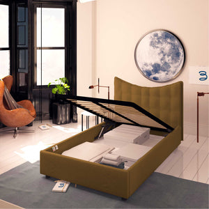 Baldiflex letto contenitore piazza e mezza in ecopelle Moon nocciola