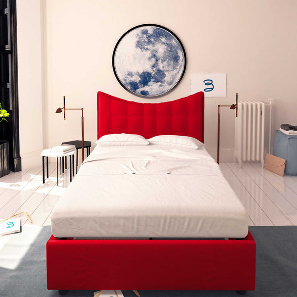 Baldiflex letto contenitore piazza e mezza in ecopelle Moon rosso fronte