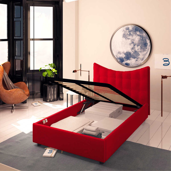 Baldiflex letto contenitore piazza e mezza in ecopelle Moon rosso