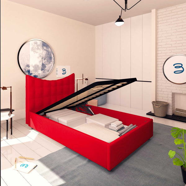 Baldiflex letto contenitore piazza e mezza in ecopelle Moon rosso da sinistra