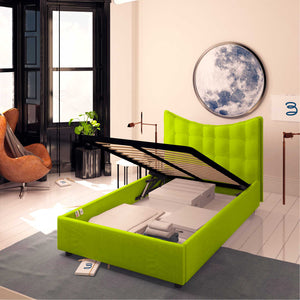 Baldiflex letto contenitore piazza e mezza in ecopelle Moon verde mela