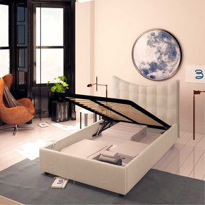 Baldiflex letto contenitore piazza e mezzo in tessuto Moon beige