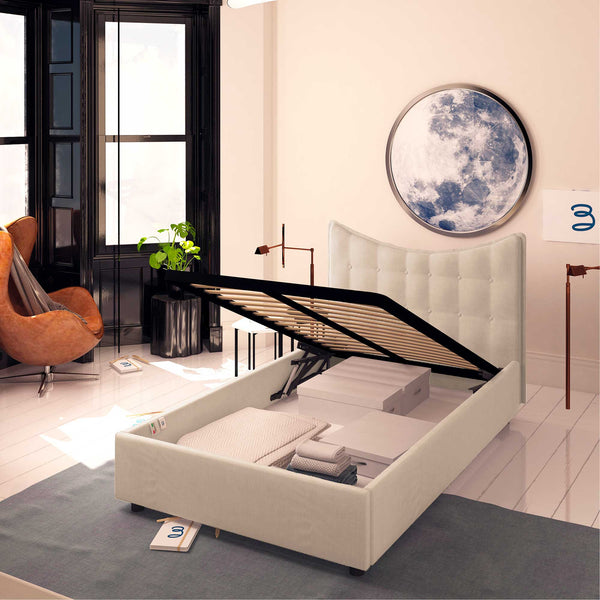 Baldiflex letto contenitore piazza e mezzo in tessuto Moon beige