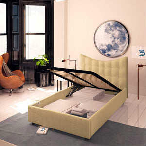 Baldiflex letto contenitore piazza e mezzo in tessuto Moon cammello