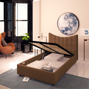 Baldiflex letto contenitore piazza e mezzo in tessuto Moon marrone