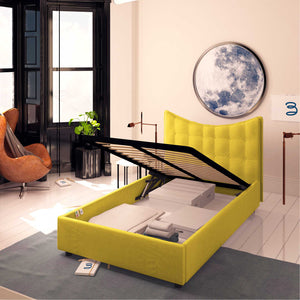 Baldiflex letto contenitore piazza e mezzo in tessuto Moon giallo senape